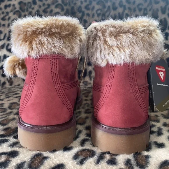 Timberland Boots Girls Size 3 Burgundy Boot Fur Timberland A1U5A Water Resistant - Picture 7 of 16